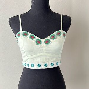 RAGA Revolve Bohomian Embroidered Cotton Bralette in Green Size Small NWT!